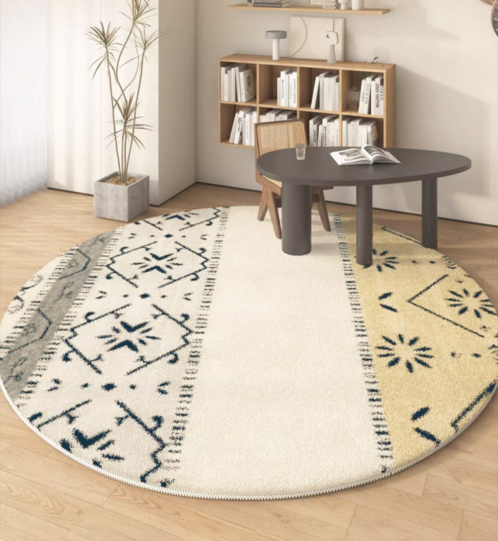 Abstract Contemporary Round Rugs, Modern Area Rugs under Coffee Table