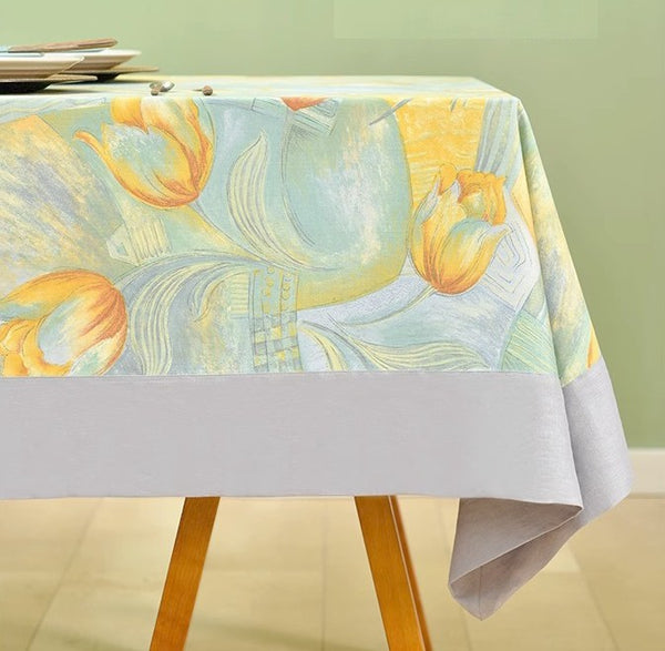 Country Farmhouse Tablecloth, Extra Large Rectangle Tablecloth for Dining Room Table, Tulip Flowers Rustic Table Covers for Kitchen, Square Tablecloth for Round Table-Paintingforhome