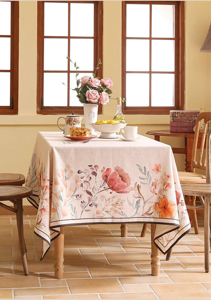 Spring Flower Rustic Table Cover, Rectangle Tablecloth for Dining Table, Extra Large Modern Tablecloth, Square Linen Tablecloth for Coffee Table-Paintingforhome