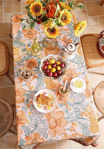 Spring Flower Tablecloth for Round Table, Modern Kitchen Table Cover, Linen Table Cover for Dining Room Table, Simple Modern Rectangle Tablecloth Ideas for Oval Table-Paintingforhome