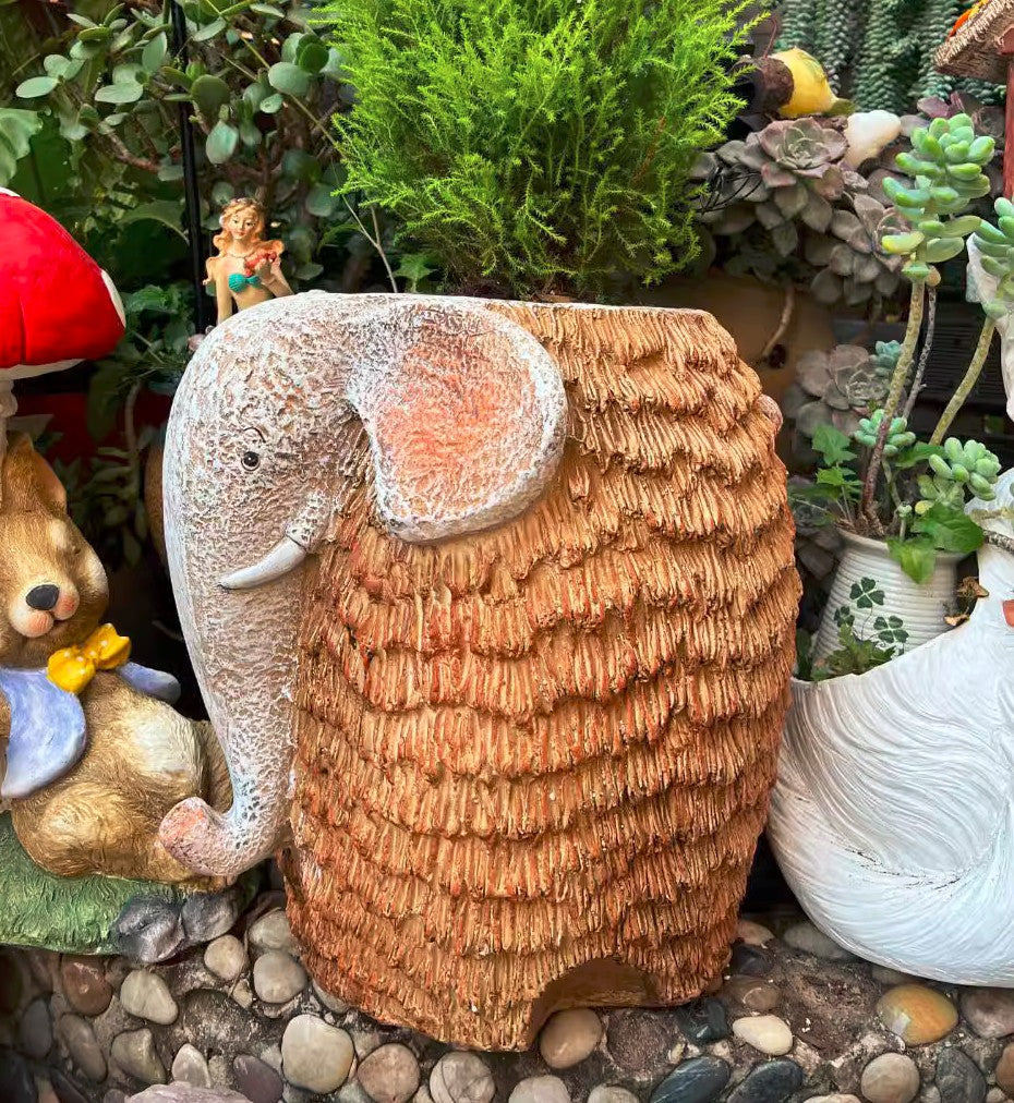 Large Elephant Flowerpot, Modern Animal Statue for Garden