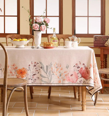 Extra Large Modern Tablecloth, Spring Flower Rustic Table Cover, Rectangle Tablecloth for Dining Table, Square Linen Tablecloth for Coffee Table-Paintingforhome