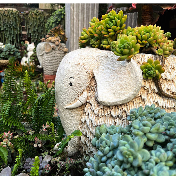 Unique Garden Flowerpot, Large Elephant Flowerpot, Resin Statue for Garden, Modern Animal Statue for Garden Ornaments, Villa Outdoor Decor Gardening Ideas-Paintingforhome