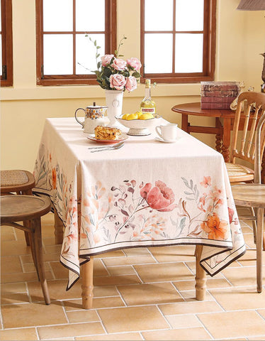 Spring Flower Rustic Table Cover, Rectangle Tablecloth for Dining Table, Extra Large Modern Tablecloth, Square Linen Tablecloth for Coffee Table-Paintingforhome