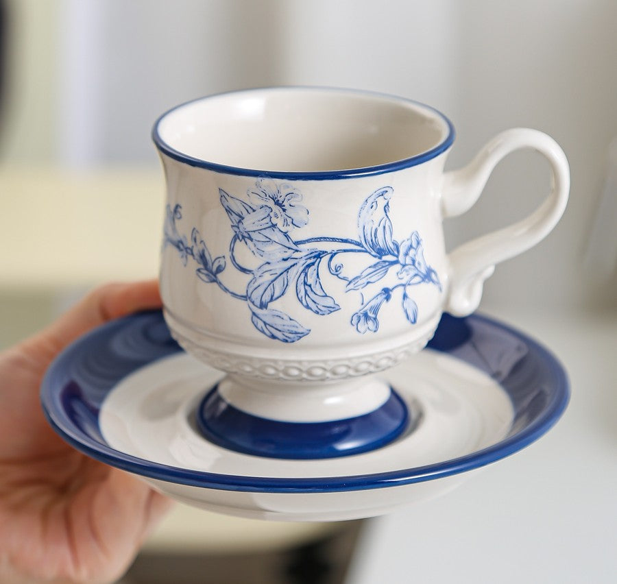 Creative Blue Coffee Cup and Saucer, 8 oz Ceramic Cups for Traditional –  Paintingforhome