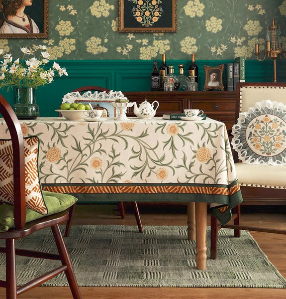 Spring Flower Farmhouse Table Cloth, Wedding Tablecloth, Modern Rectangle Tablecloth Ideas for Dining Table, Square Tablecloth for Coffee Table-Paintingforhome