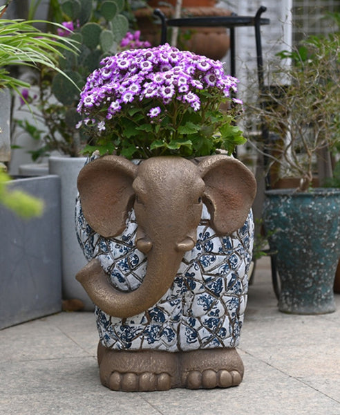 Unique Garden Flowerpot, Large Elephant Flowerpot, Resin Statue for Garden, Modern Animal Statue for Garden Ornaments, Villa Outdoor Decor Gardening Ideas-Paintingforhome
