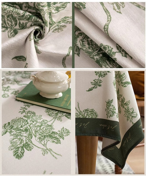 Chenille Flower Tablecloth for Dining Table, Elegant French Style Table Cover for Dining Room Table, Modern Rectangle Tablecloth for Oval Table-Paintingforhome