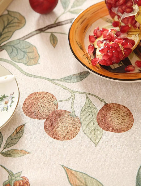 Tablecloth for Round Table, Simple Modern Rectangle Tablecloth Ideas for Oval Table, Bird and Fruit Tree Kitchen Table Cover, Linen Table Cover for Dining Room Table-Paintingforhome