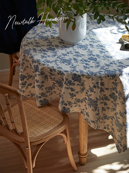 Vintage Rectangle Tablecloth for Dining Room Table, French Flower Pattern Tablecloth for Round Table, Rustic Farmhouse Table Cover for Kitchen-Paintingforhome