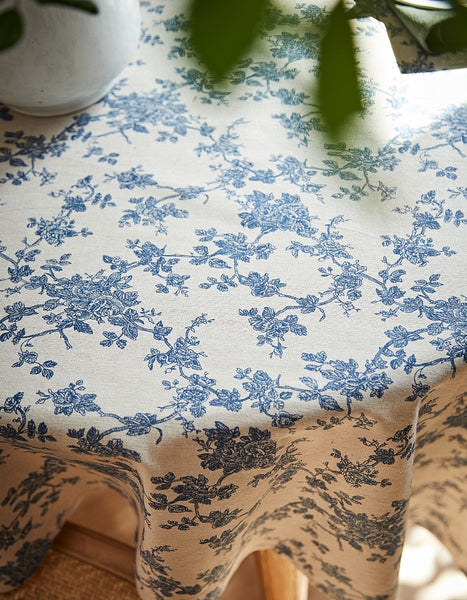 Vintage Rectangle Tablecloth for Dining Room Table, French Flower Pattern Tablecloth for Round Table, Rustic Farmhouse Table Cover for Kitchen-Paintingforhome