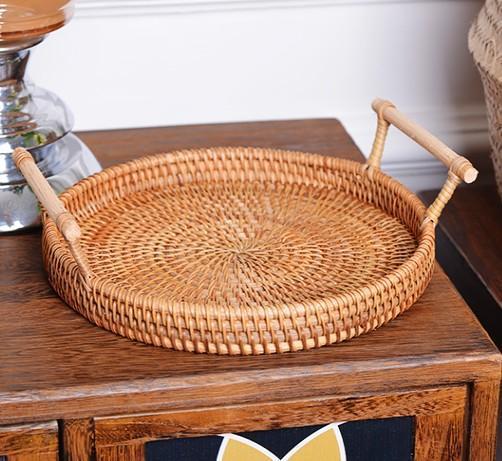 Small Rattan Storage Basket, Fruit Basket, Round Storage Basket with Handle, Kitchen Storage Baskets, Woven Storage Baskets-Paintingforhome