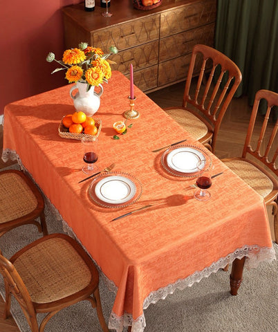 Orange Modern Table Cover for Dining Room Table, Large Modern Rectangle Tablecloth, Square Tablecloth for Round Table, Lace Tablecloth for Home Decoration-Paintingforhome