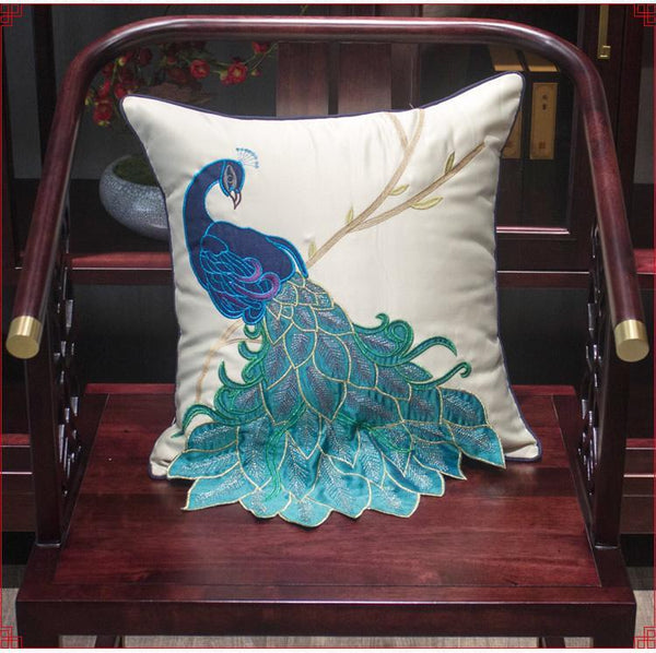 Beautiful Decorative Throw Pillows, Embroider Peacock Cotton and linen Pillow Cover, Decorative Sofa Pillows, Decorative Pillows for Couch-Paintingforhome