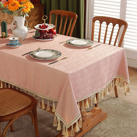Pink Fringes Tablecloth for Home Decoration, Modern Rectangle Tablecloth, Large Simple Table Cover for Dining Room Table, Square Tablecloth for Round Table-Paintingforhome