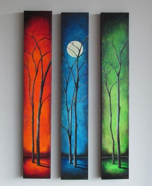 Tree Painting, Moon Painting, Hand Painted Canvas Painting, Bedroom Wa