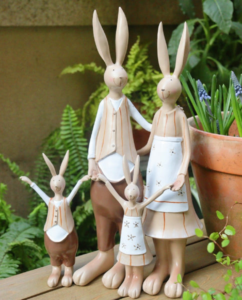 Lovely Rabbit Family Statue for Garden, Unique Modern Garden Sculptures, Beautiful Cute Garden Courtyard Ornaments, Creative Villa Outdoor Decor Gardening Ideas-Paintingforhome