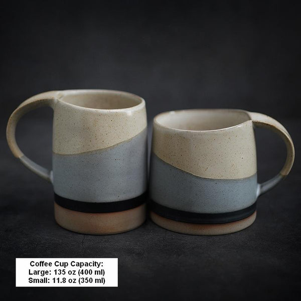 Black Pottery Coffee Cup, Ceramic Coffee Mug, Latte Coffee Cup, Handmade Coffee Cup, Large Tea Cup-Paintingforhome