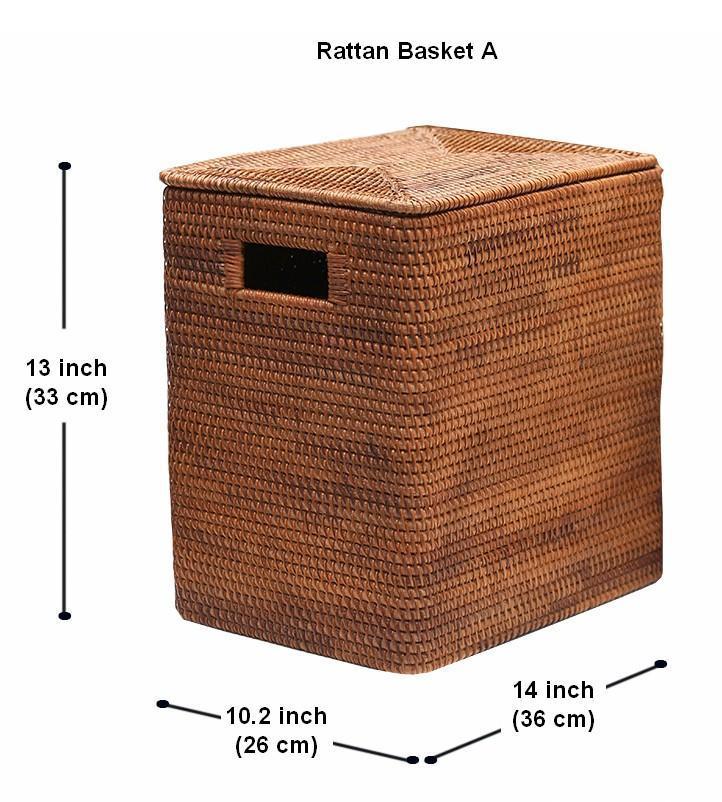 Rattan Tote Rectangular Storage Basket L 33 X W25 X H12 Cm 