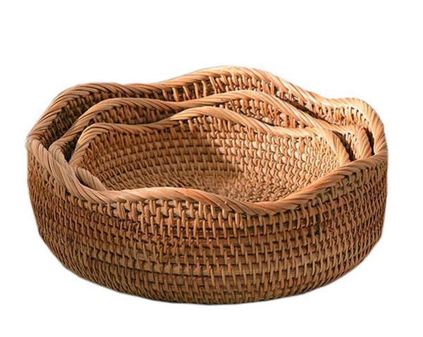 Woven Round Storage Basket, Rattan Storage Basket, Fruit Basket, Storage Baskets for Kitchen-Paintingforhome