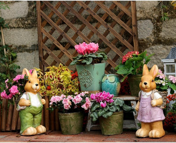 Garden Animal Statues, Large Garden Statues, Large Rabbit Statue for Garden, Bunny Flower Pot, Garden Ornament, Gardening Decoration Ideas-Paintingforhome