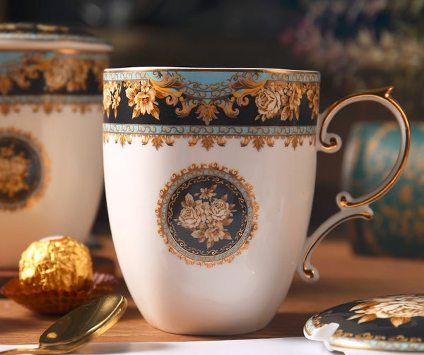 Beautiful British Ceramic Mugs, Large Capacity Ceramic Mugs for Office, Large Royal Bone China Porcelain Mug, Elegant Ceramic Coffee Mug-Paintingforhome
