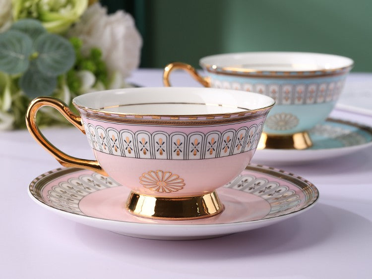 Blue Bone China Porcelain Tea Cup Set, British Royal Ceramic Cups for