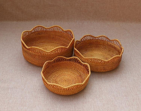 Woven Round Storage Basket, Cute Small Rattan Woven Baskets, Fruit Storage Basket, Storage Baskets for Kitchen-Paintingforhome