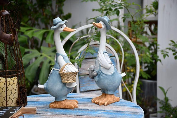 Duck Couple Statue for Garden, Animal Statue for Garden Courtyard Ornament, Villa Outdoor Decor Gardening Ideas-Paintingforhome