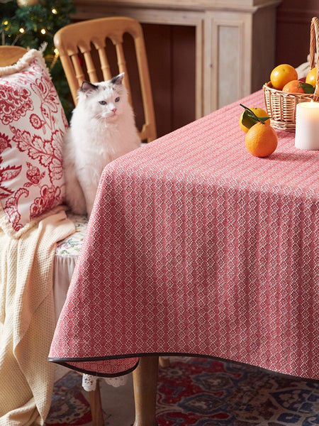 Simple Modern Rectangle Tablecloth for Dining Room Table, Knitted Plaid Embroidery Farmhouse Table Cloth, Square Tablecloth for Round Table-Paintingforhome