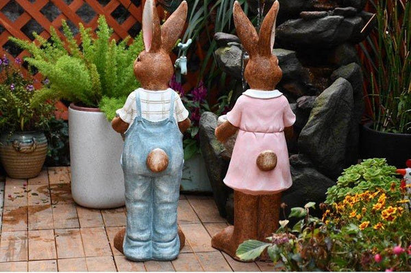 Garden Courtyard Ornament Ideas, Large Rabbit Lovers Statue for Garden, Bunny Flowerpot, Villa Outdoor Decor Gardening Ideas, Small Garden Design Ideas-Paintingforhome