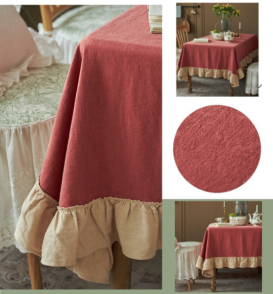 Square Tablecloth for Round Table, Red Modern Table Cloth, Ramie Tablecloth for Home Decoration, Extra Large Rectangle Tablecloth for Dining Room Table-Paintingforhome