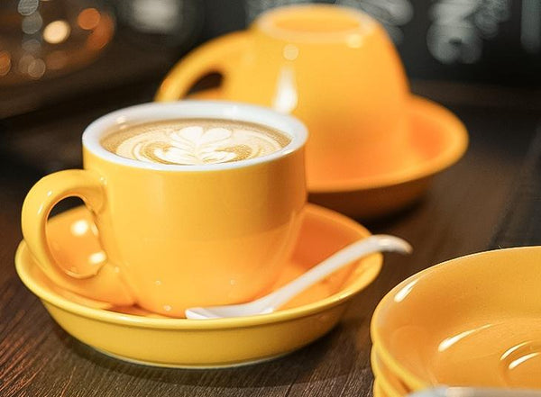 Cappuccino Coffee Mug, Yellow Coffee Cup, Yellow Tea Cup, Ceramic Coffee Cup, Coffee Cup and Saucer Set-Paintingforhome