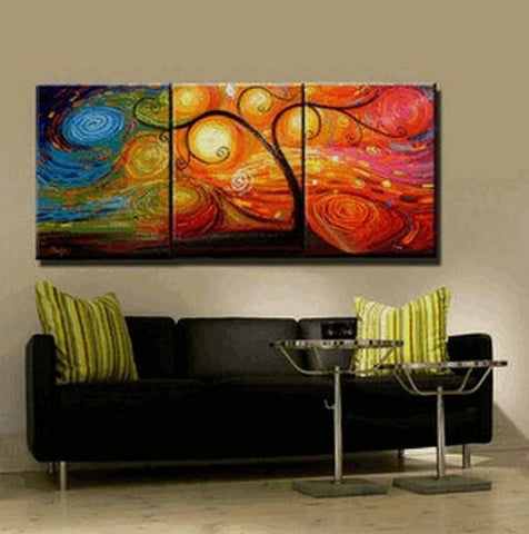 Abstract Painting, Canvas Painting, Living Room Wall Art, 3 Piece Canvas Art, Tree of Life Painting, Colorful Tree-Paintingforhome