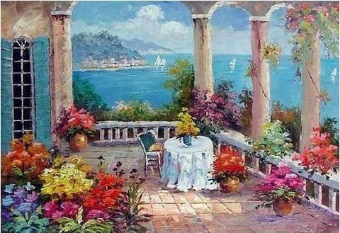 Mediterranean Sea Painting, Heavy Texture Art, Large Painting, Bedroom Wall Art, Oil Painting, Seascape, Spain Summer Resort-Paintingforhome