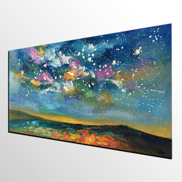 Abstract Landscape Paintings, Starry Night Sky Painting, Modern Canvas Painting, Custom Original Oil Paintings on Canvas-Paintingforhome