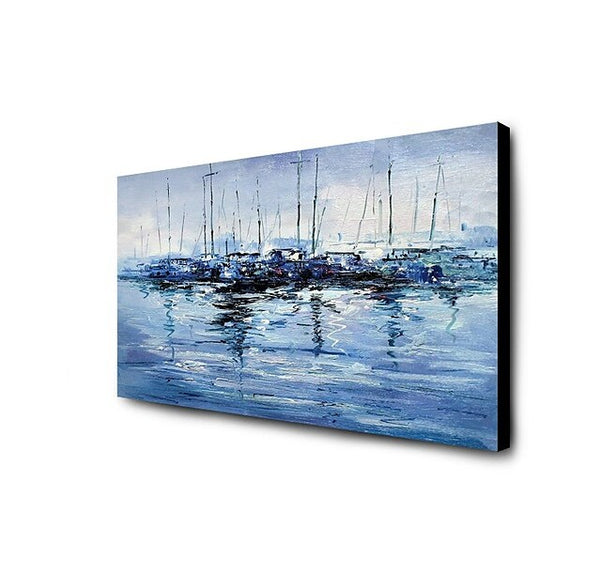 Abstract Landscape Paintings, Boat Paintings, Palette Knife Paintings, Hand Painted Canvas Art-Paintingforhome