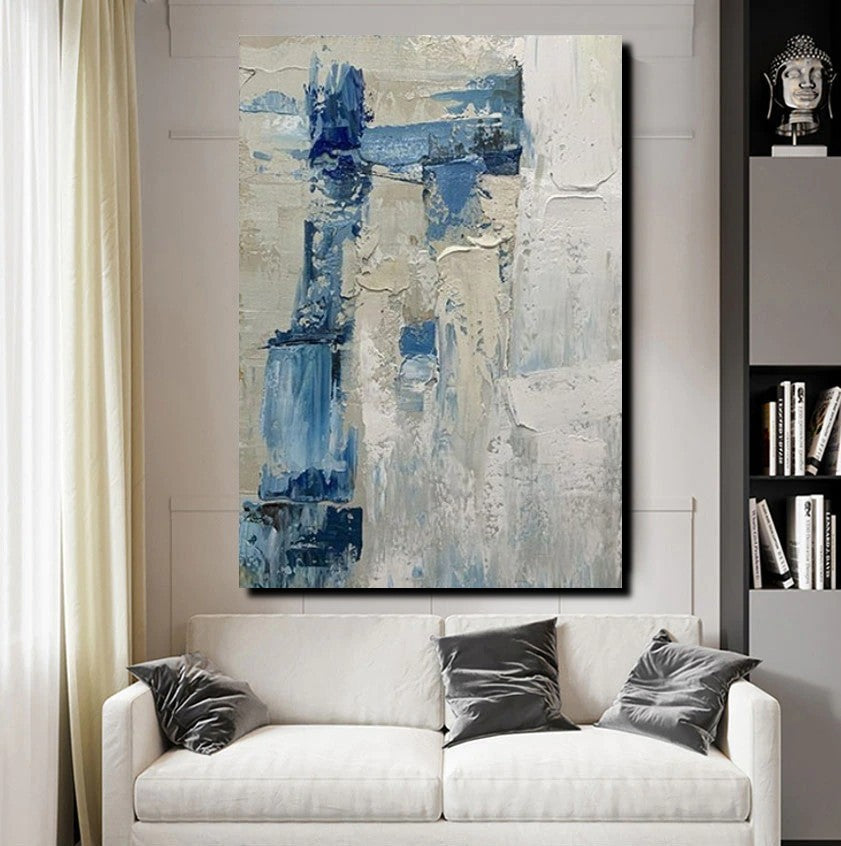 Living Room Abstract Paintings, Hand Painted Canvas Paintings, Large Wall  Art Ideas, Heavy Texture Painting, Blue Modern Abstract Painting