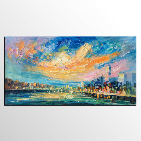 Abstract Cityscape Art, Abstract Canvas Art, Impasto Artwork, Canvas Painting, Custom Extra Large Painting-Paintingforhome