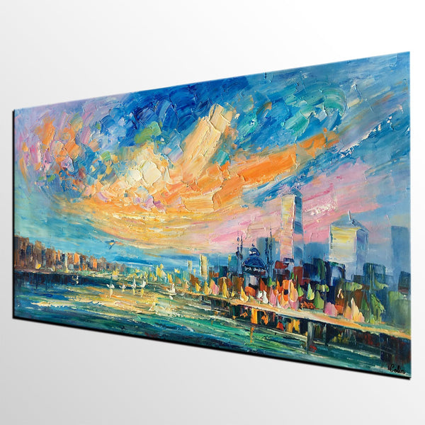 Abstract Cityscape Art, Abstract Canvas Art, Impasto Artwork, Canvas Painting, Custom Extra Large Painting-Paintingforhome