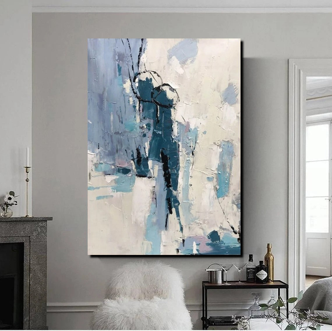 blue and white abstract art