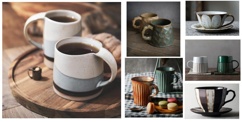 Beautiful Large Ceramic Coffee Mugs, Unique Cappuccinos Coffee Cups, Creative Handmade Ceramic Mugs, Pottery Coffee Cup, Green, White, Black Coffee Cups