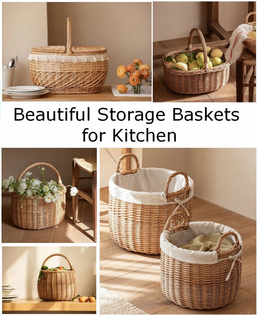 Small Storage Baskets for Kitchen, Fruit Basket for Kitchen, Storage Ideas for Small Kitchen, Storage Basket with Handle, Picnic Storage Basket with Food