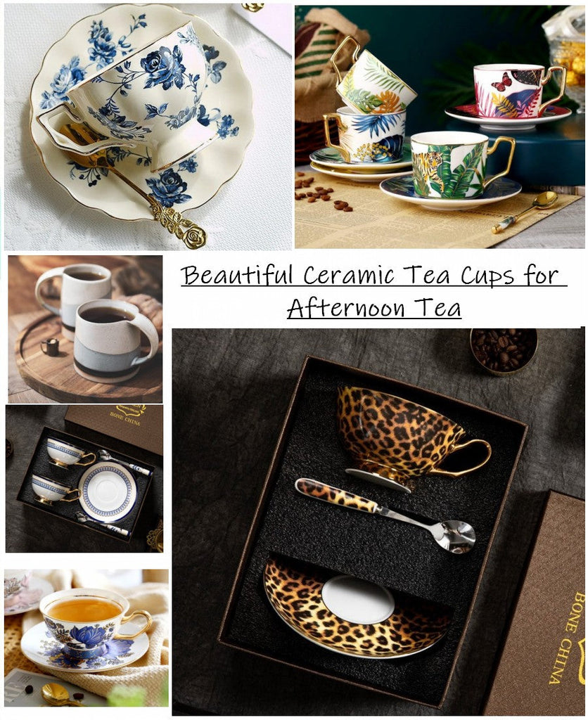 Beautiful British Tea Cups for Afternoon Tea, Traditional English Tea Cups and Saucers, Bone China Porcelain Tea Cup Set, Large Coffee Mugs, Elegant Ceramic Coffee Cups