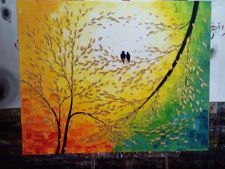 Love Birds Painting, Bird Art, Wedding Gift, Acrylic Painting for Sale