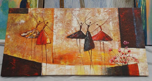 Ballet Dancers Painting, Abstract Wall Art 24x48 inch
