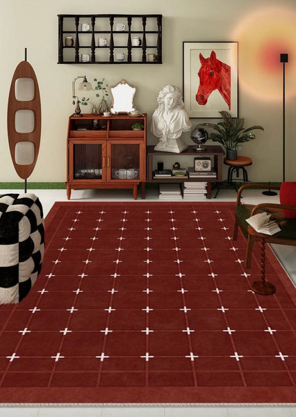 Geometric Contemporary Modern Carpets Next to Bed, Abstract Area Rugs for Living Room, Mid Century Red Rugs under Dining Room Table-Paintingforhome
