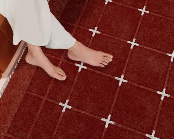 Geometric Contemporary Modern Carpets Next to Bed, Abstract Area Rugs for Living Room, Mid Century Red Rugs under Dining Room Table-Paintingforhome