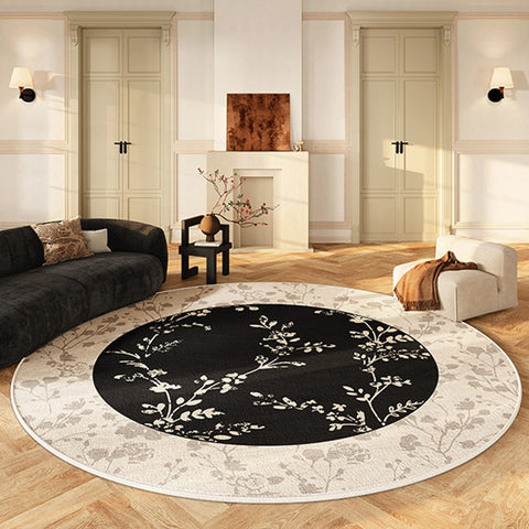 Contemporary Round Rugs for Dining Room, Flower Pattern Round Carpets under Coffee Table, Circular Modern Rugs for Living Room, Modern Area Rugs for Bedroom-Paintingforhome