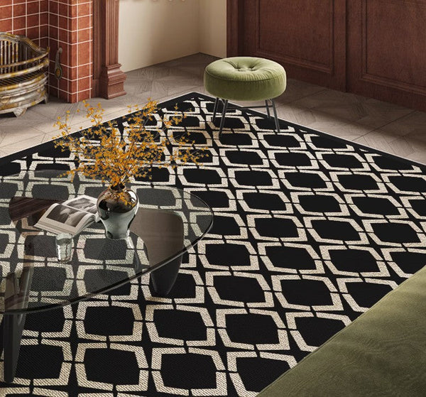 Abstract Contemporary Rugs for Bedroom, Modern Area Rugs under Sofa, Modern Black Rugs for Living Room, Dining Room Floor Rugs, Modern Carpets for Office-Paintingforhome